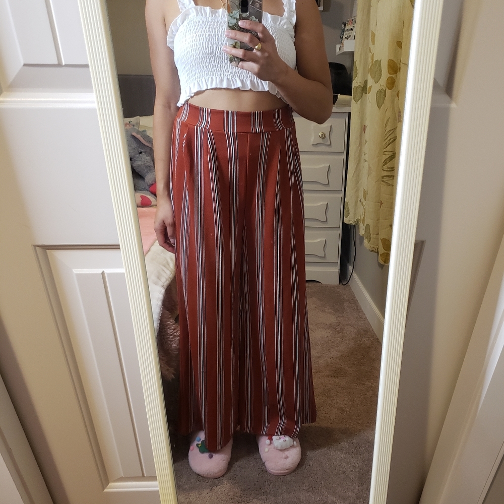 Temt Striped Rusty Red Stretchy Capris